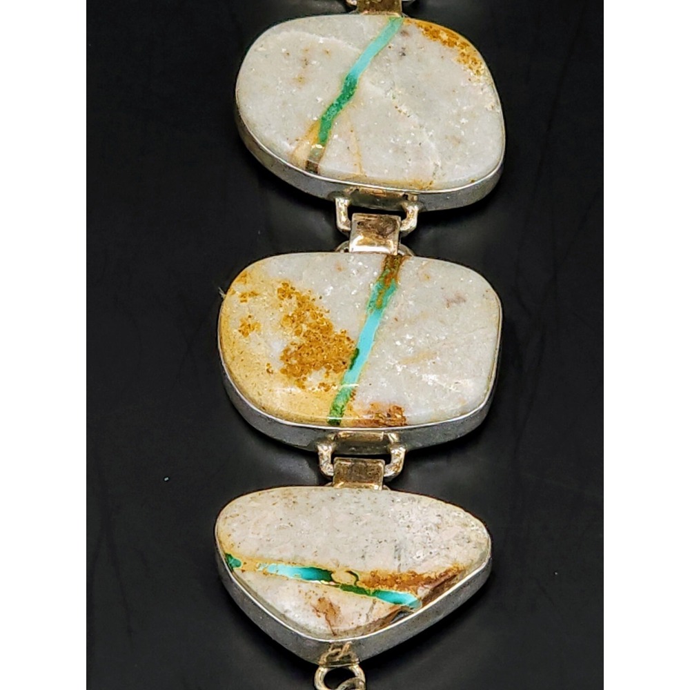Vintage Navajo Signed Milton M Lee Sterling Silver Bracelet Ribbon Turquoise 925